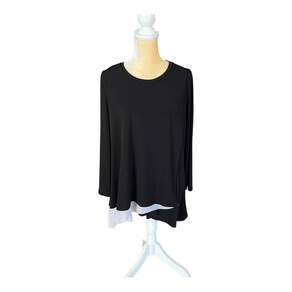IC by Connie K Black Boxy Asymmetrical Tunic Top White Size Large